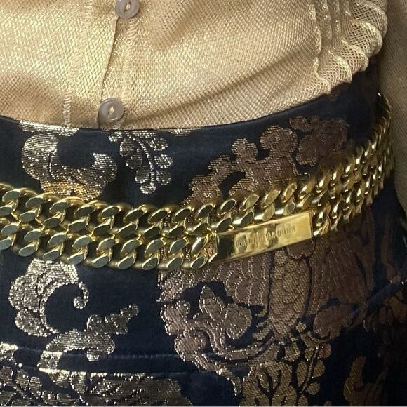 Ralph Lauren Collection * Y2K Brass Cuban Chain Link Double Wrap ID Plaque Belt - Picture 10 of 15